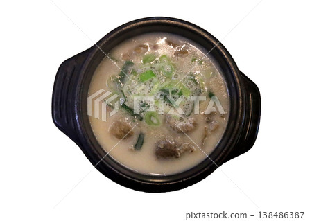 Korean soybean paste soup served hot in stone bowl 138486387