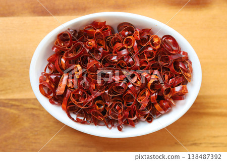 Japanese red pepper rings for cooking. 138487392