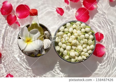 Scented water with jasmine, roses, and traditional white clay filler. Scented water with jasmine, roses, and traditional white clay filler. 138487426