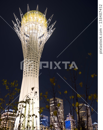 Astana, Kazakhstan: Bayterek Tower shining in the night sky Astana, Kazakhstan: Bayterek Tower shining in the night sky 138487452