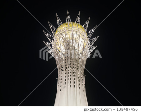 Astana, Kazakhstan: Bayterek Tower shining in the night sky 138487456