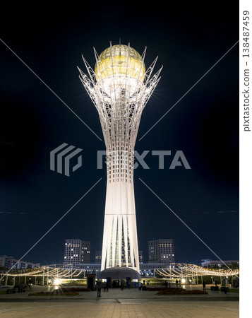 The illuminated Bayterek Tower in Astana, Kazakhstan 138487459