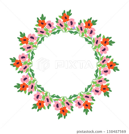 Vibrant floral border with red poppies and pink blossoms for wedding and holiday cards Vibrant floral border with red poppies and pink blossoms for wedding and holiday cards 138487569