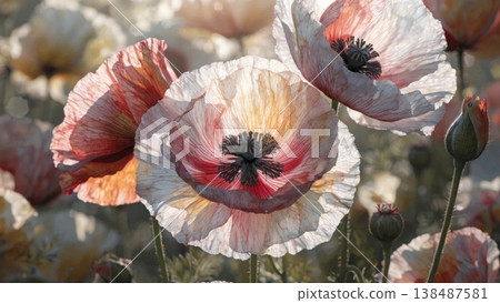 Ethereal poppy and anemone flowers background 138487581