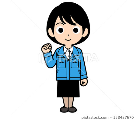A short-haired office worker makes a victory pose. A short-haired office worker makes a victory pose. 138487670