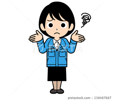 A female office worker with short hair and a troubled expression. 138487687