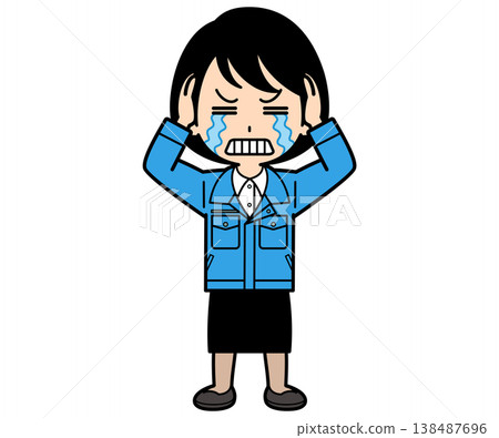 一位短髮女白領抱著頭哭泣。 一位短髮女白領抱著頭哭泣。 138487696