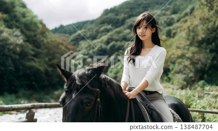 A girl practicing horse riding 138487704