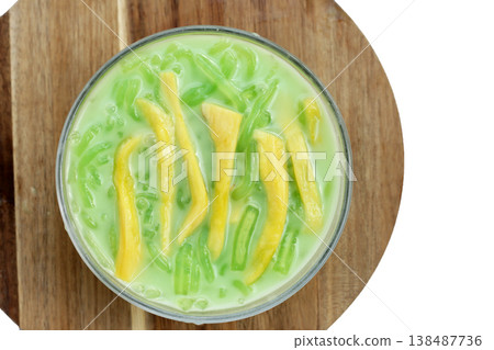 Rice noodles dessert with coconut milk cream 138487736