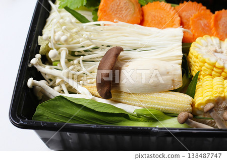 A fresh mix of vegetables prepared for suki or hot pot cooking. A fresh mix of vegetables prepared for suki or hot pot cooking. 138487747
