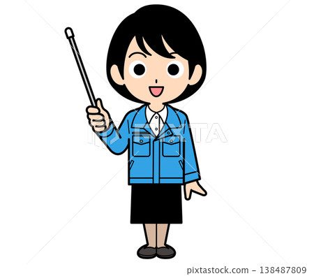 A short-haired female office worker explains while holding a pointer stick. A short-haired female office worker explains while holding a pointer stick. 138487809