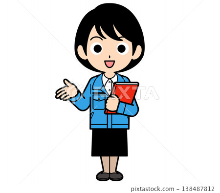 一位短髮女職員拿著一份文件，向同事介紹。 138487812