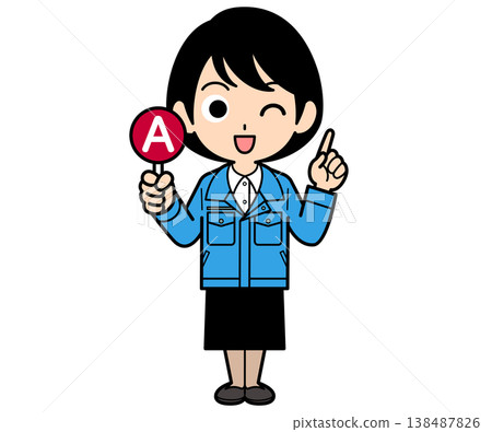 一位短髮女上班族舉著一塊標示「A」的牌子 138487826