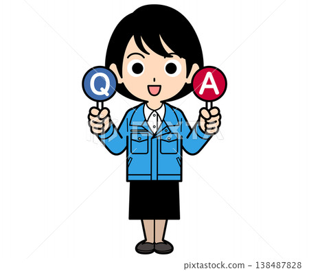 A short-haired female office worker holding a Q card and an A card. A short-haired female office worker holding a Q card and an A card. 138487828
