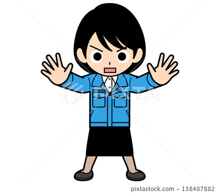 一位短髮女上班族擋在路中間了。 一位短髮女上班族擋在路中間了。 138487882