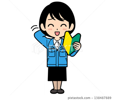 一位短髮上班族拿著新手駕駛貼紙，顯得有些尷尬。 138487889