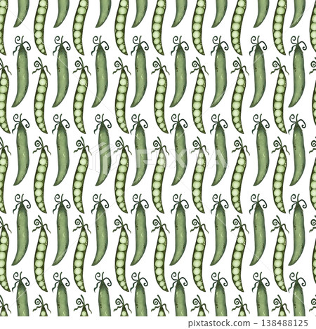 A delightful seamless watercolor pattern featuring fresh green peas set against a clean white background. A delightful seamless watercolor pattern featuring fresh green peas set against a clean white background. 138488125