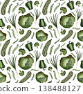 A fresh seamless watercolor pattern featuring a variety of green vegetables set against a clean white background. 138488127