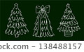 Vector illustration of three decorated Christmas trees on a dark green background. 138488157