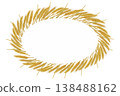 A watercolor oval frame of golden wheat ears on a white background 138488162