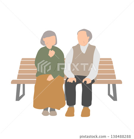 一對老年夫婦在長椅上聊天：這是老年人日常生活和社區互動的畫面。 138488288