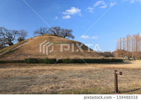 A winter landscape of the Sakitama Kofun burial mounds in Gyoda City, Saitama Prefecture. 138488318