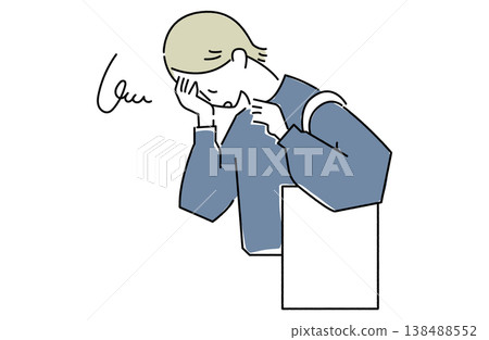 一位女子用手扶著額頭,深深嘆了口氣。 一位女子用手扶著額頭,深深嘆了口氣。 138488552