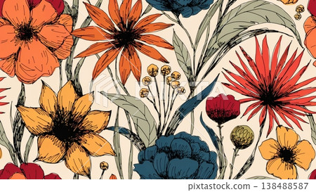 luxury floral seamless pattern elegant stylized flowers background  138488587