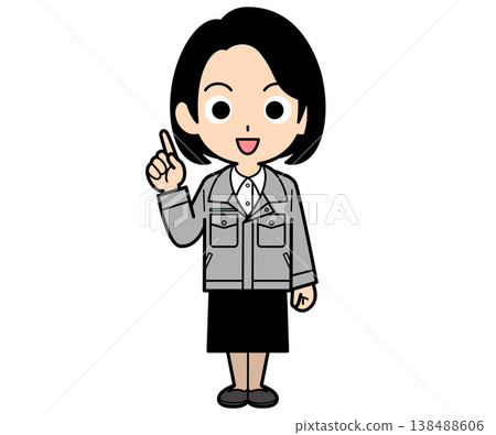 A female office worker with a one-curl bob haircut points her finger. A female office worker with a one-curl bob haircut points her finger. 138488606