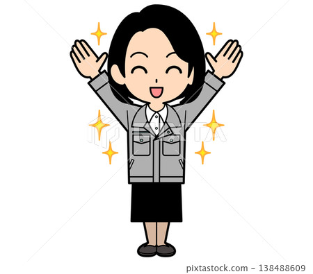 A happy office worker with a one-curl bob hairstyle. 138488609
