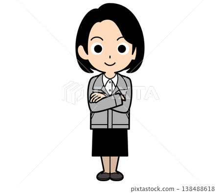 一位留著單卷波波頭的女上班族，雙手交叉抱在胸前。 138488618
