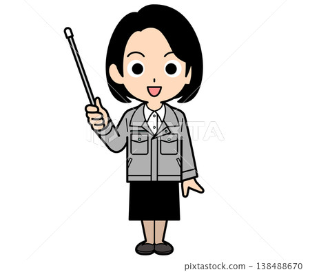 一位留著單卷波波頭的女上班族一邊拿著指示棒一邊解釋。 138488670