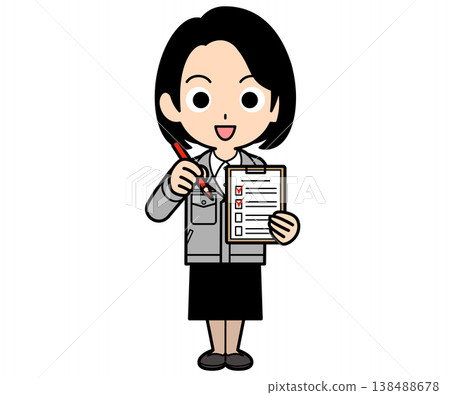 一位留著單卷波波頭的女白領正在填寫一份清單。 一位留著單卷波波頭的女白領正在填寫一份清單。 138488678