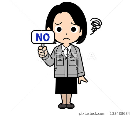 一位留著單卷波波頭的女上班族舉著「NO」的牌子。 138488684