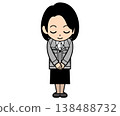A female office worker with a one-curl bob bows. 138488732