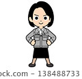 A female office worker with a one-curl bob hairstyle stands defiantly. 138488733