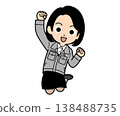 The office worker with a one-curl bob jumps up in joy. 138488735
