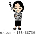 A female office worker with a one-curl bob hairstyle is seen dozing off while standing. 138488739