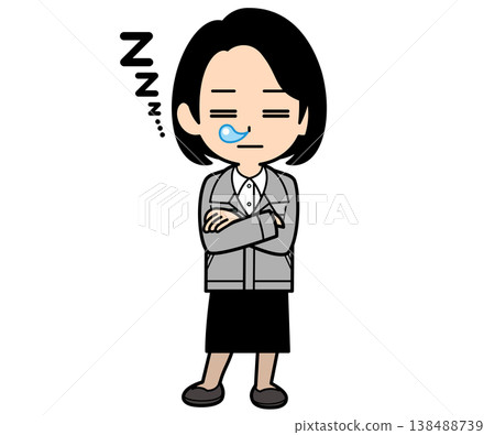 一名留著單卷波波頭的女上班族站著打瞌睡。 一名留著單卷波波頭的女上班族站著打瞌睡。 138488739