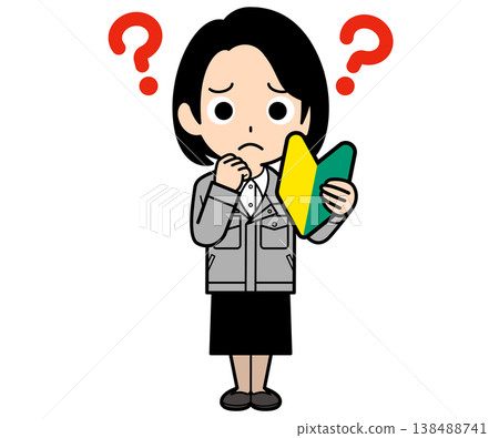 一位留著及肩短髮的女上班族,手裡拿著新手駕駛貼紙,似乎有什麼問題想問。 一位留著及肩短髮的女上班族,手裡拿著新手駕駛貼紙,似乎有什麼問題想問。 138488741