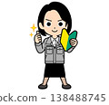 A female office worker with a one-curl bob haircut holds up a beginner driver's sticker and praises others. 138488745
