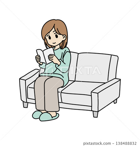 A simple illustration of a woman enjoying reading on a sofa. A simple illustration of a woman enjoying reading on a sofa. 138488832