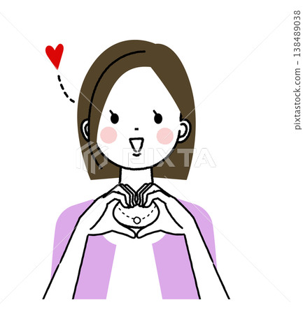 A woman with bobbed hair and office casual attire is making a heart shape with both hands. A woman with bobbed hair and office casual attire is making a heart shape with both hands. 138489038