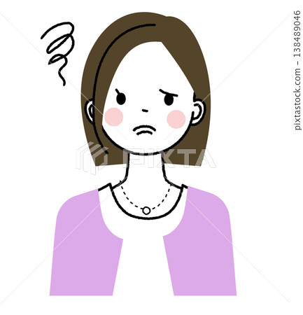 A woman with bobbed hair and office casual attire; a woman feeling confused or uneasy. A woman with bobbed hair and office casual attire; a woman feeling confused or uneasy. 138489046