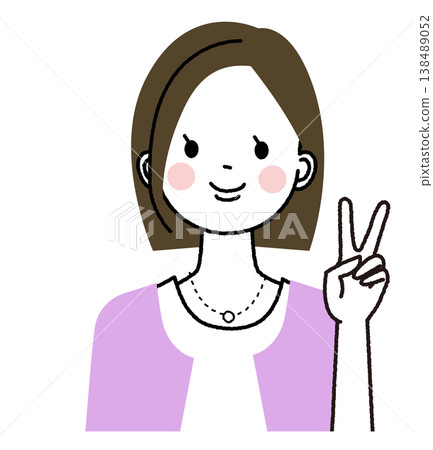 一位留著波波頭、穿著休閒職業裝的女士；一位面帶微笑、比出和平手勢的女士。 138489052