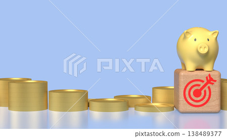 Golden Piggy Bank on Growth Coins Financial Investment Concept 3d render. 138489377