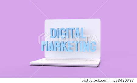 Digital Marketing Concept On Laptop Purple Background 3d render. Digital Marketing Concept On Laptop Purple Background 3d render. 138489388