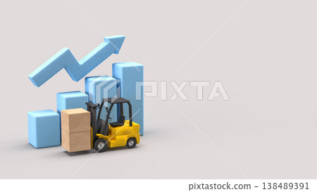 Logistics Growth Concept With Forklift And Rising Chart 3d render. Logistics Growth Concept With Forklift And Rising Chart 3d render. 138489391