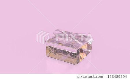 Transparent Gift Box With Ribbon On Pink Background 3d render. 138489394