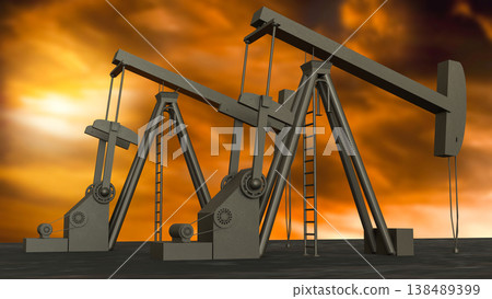 Oil Pump Jack At Sunset Petroleum Industry Energy Concept 3d render. Oil Pump Jack At Sunset Petroleum Industry Energy Concept 3d render. 138489399